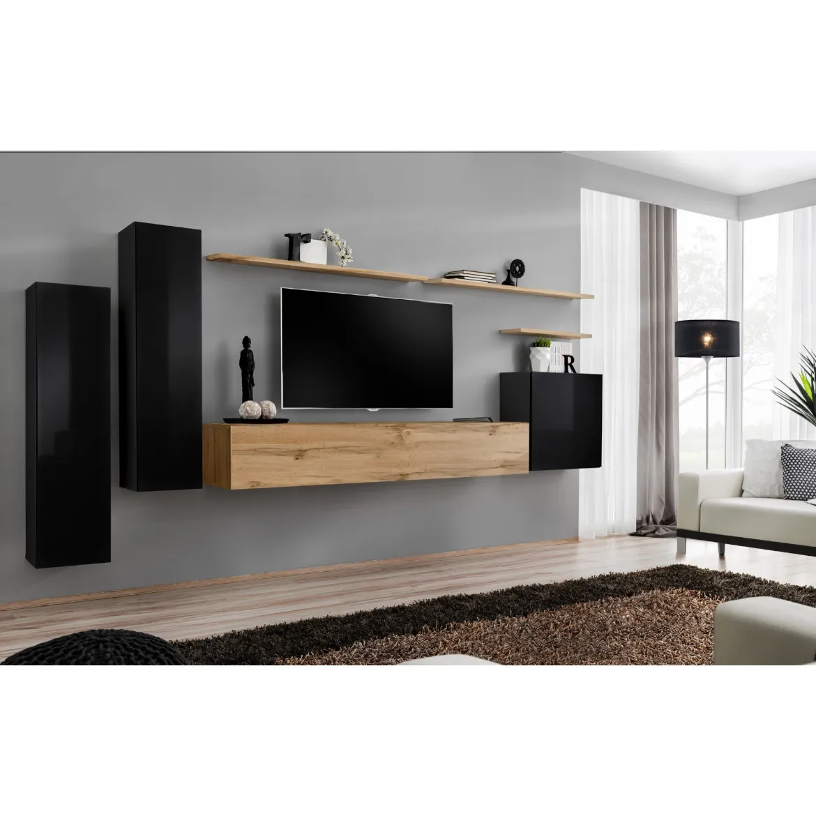 Regal  Switch I 330x40x160 cm crna/natur