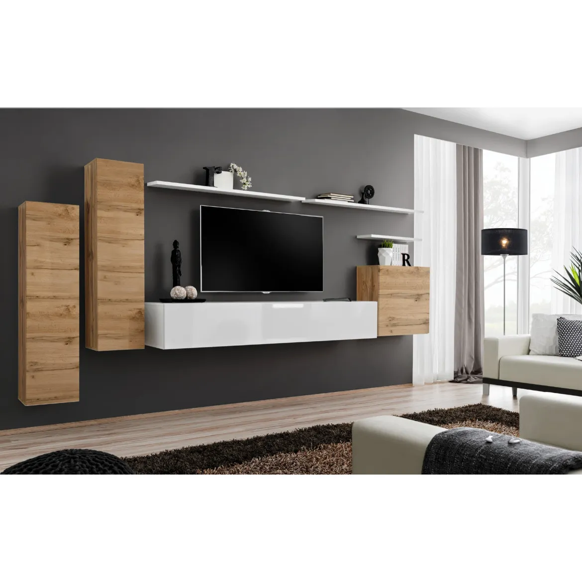 Regal  Switch I 330x40x160 cm natur/bela