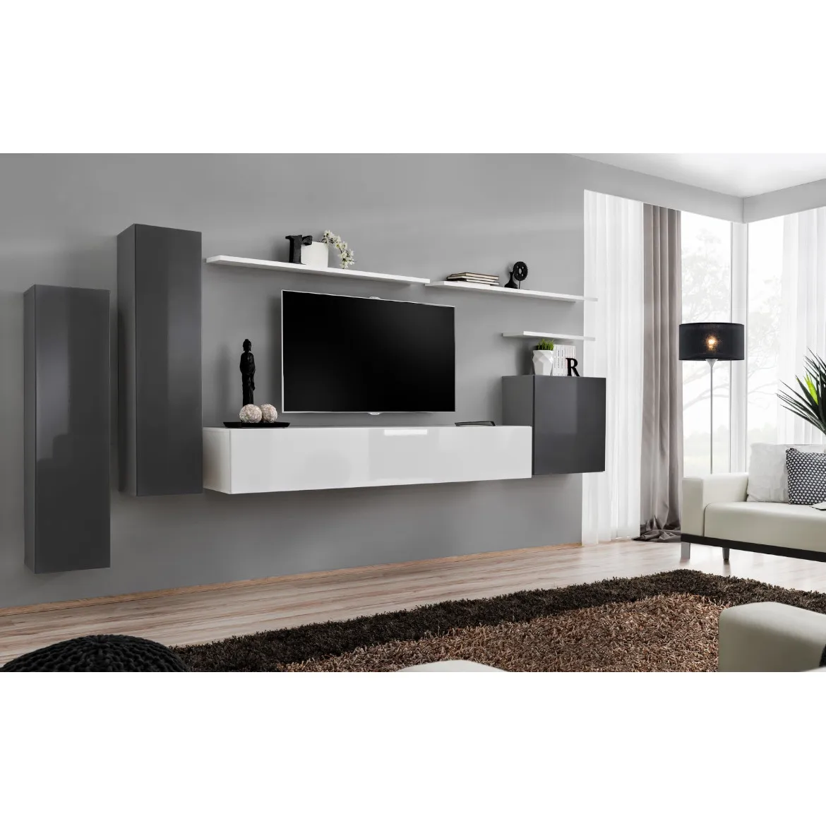 Regal  Switch I 330x40x160 cm siva/bela