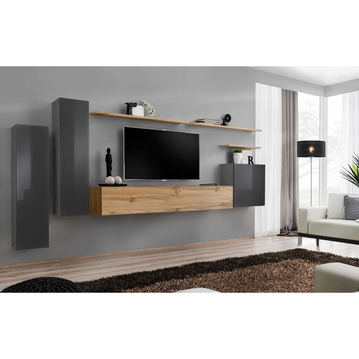 Regal  Switch I 330x40x160 cm siva/natur