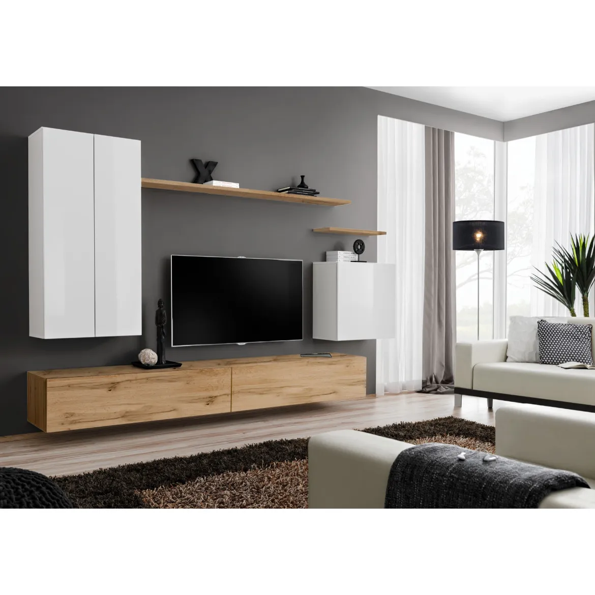 Regal  Switch II 270x40x160 cm bela/natur