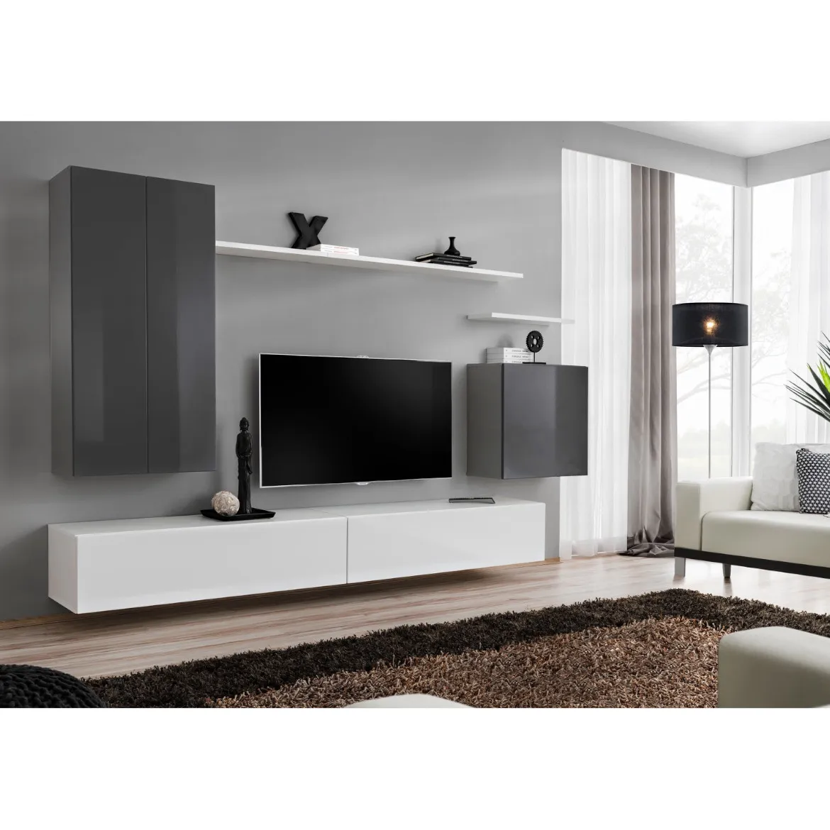 Regal  Switch II 270x40x160 cm siva/bela