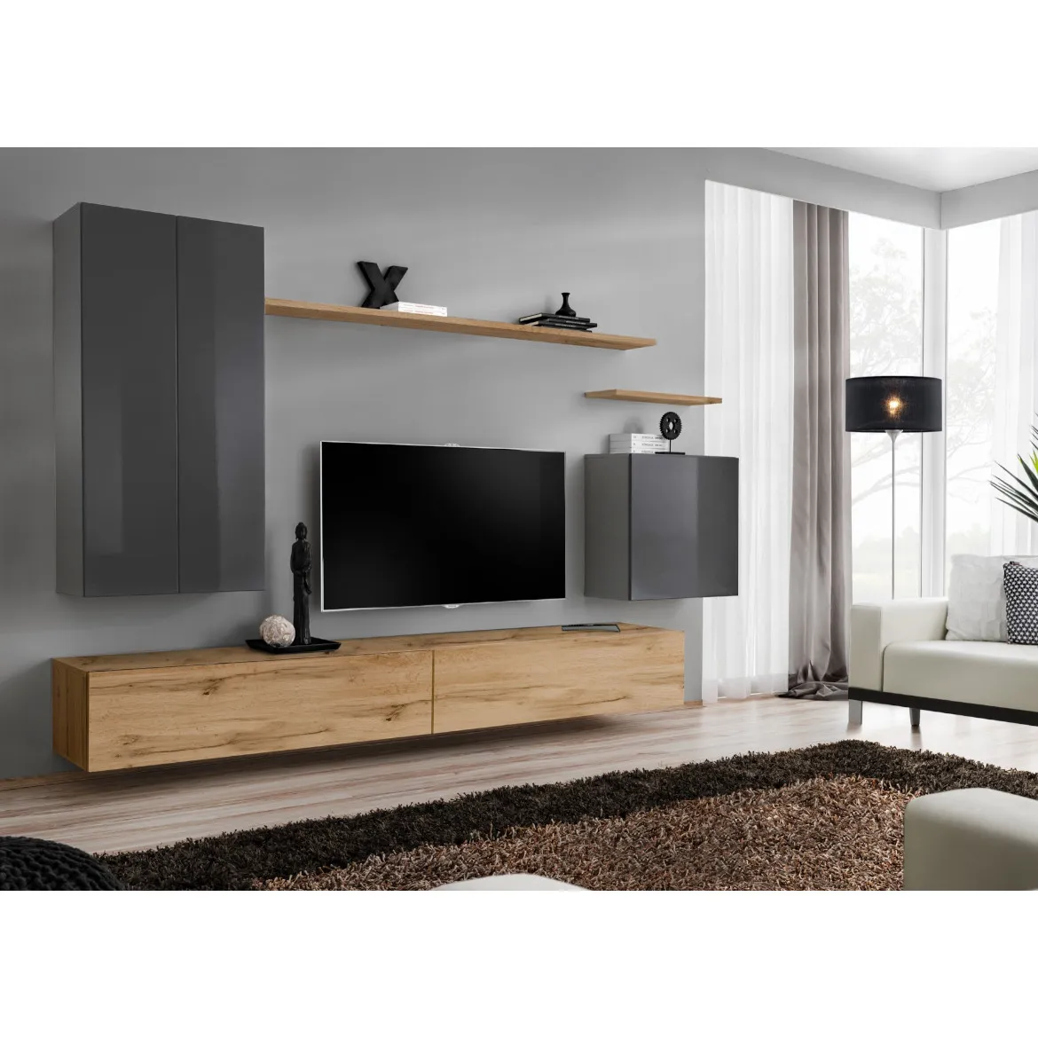 Regal  Switch II 270x40x160 cm siva/natur