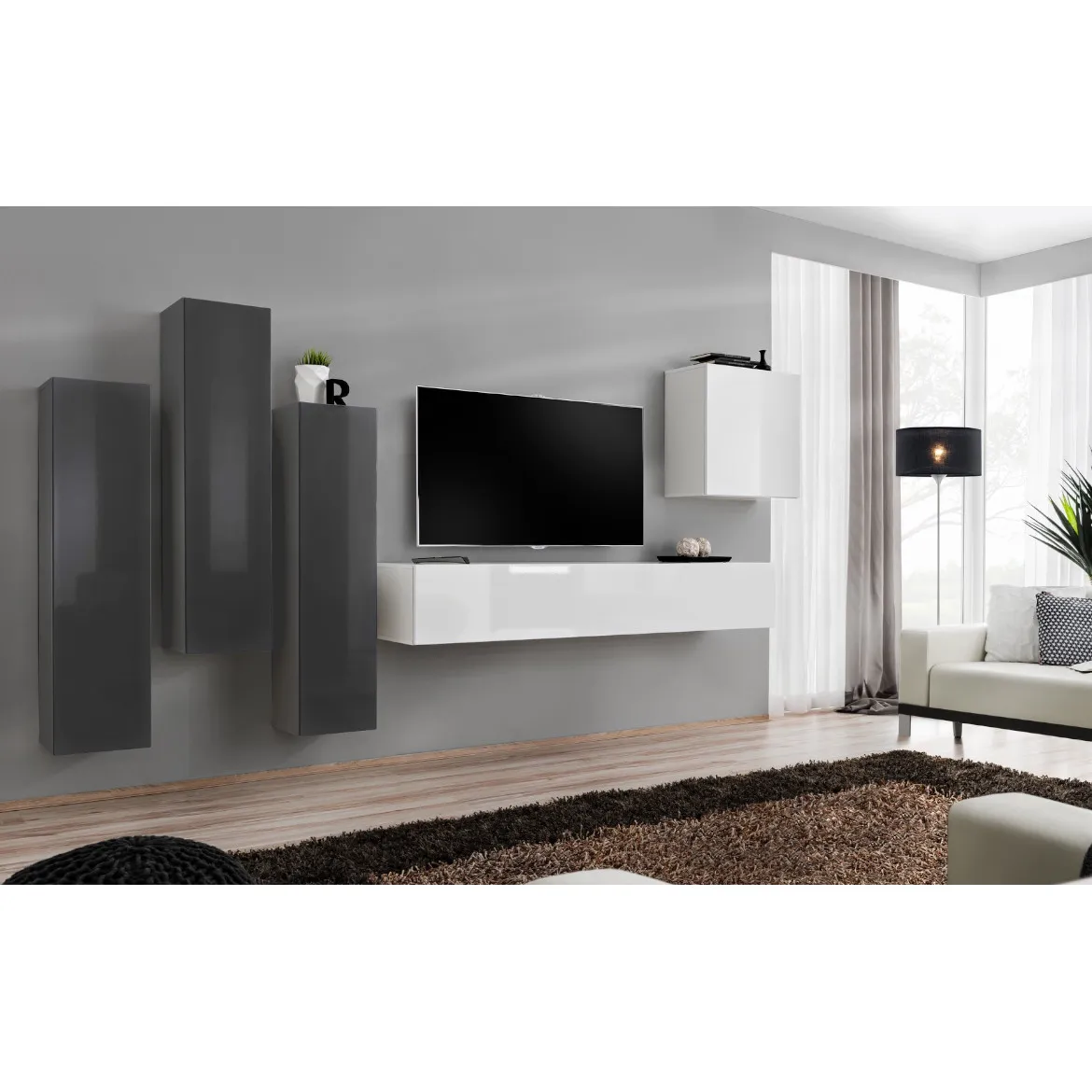 Regal  Switch III 330x40x160 cm siva/bela