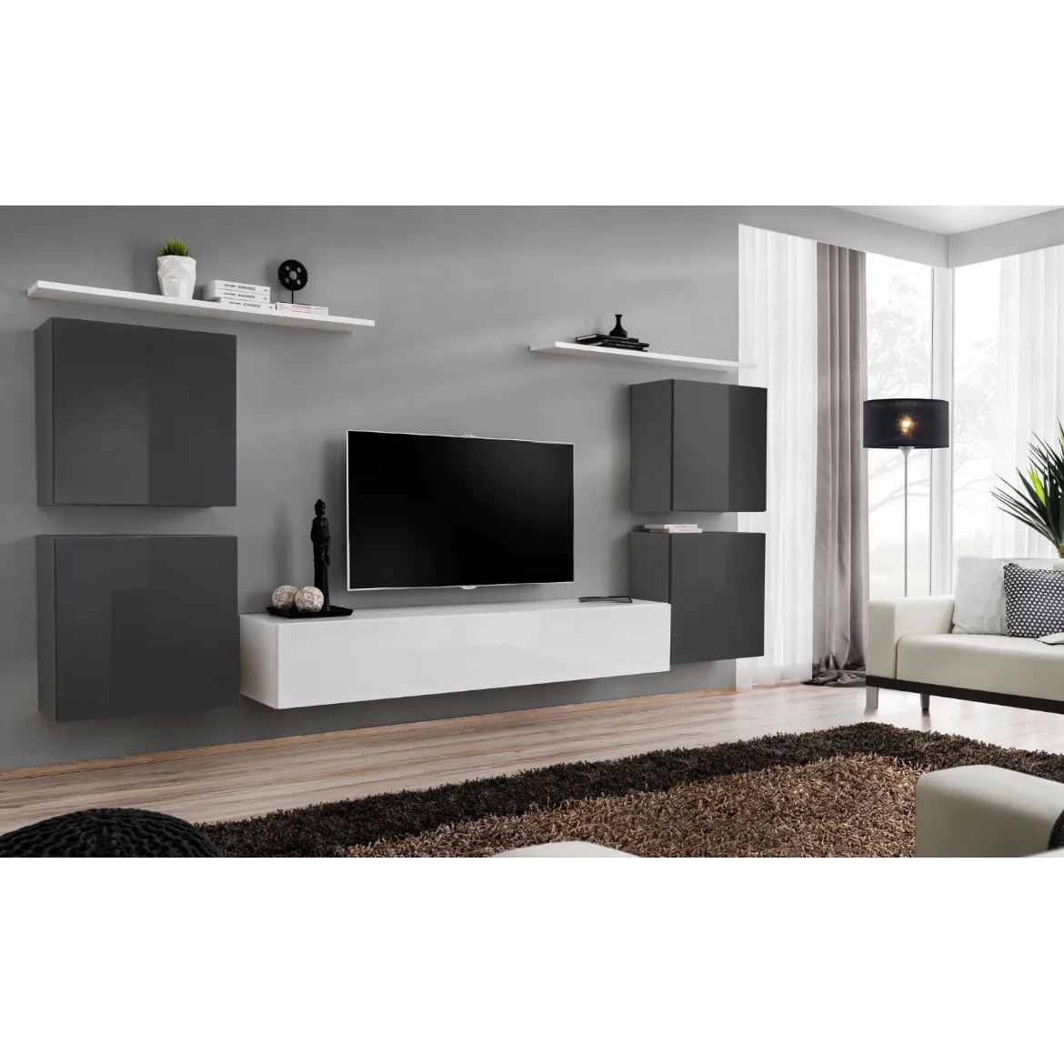 Regal  Switch IV 320x40x130 cm siva/bela