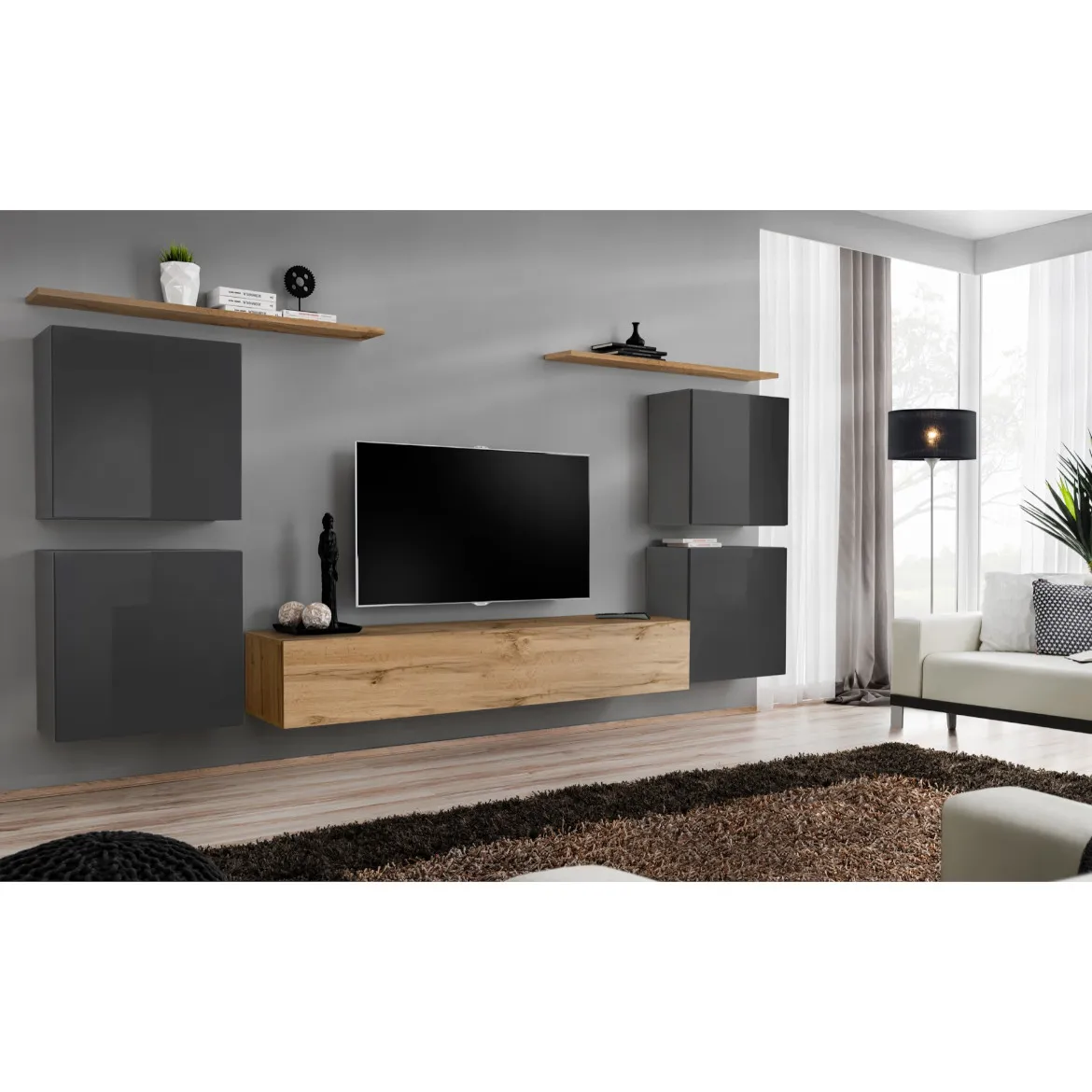 Regal  Switch IV 320x40x130 cm siva/natur
