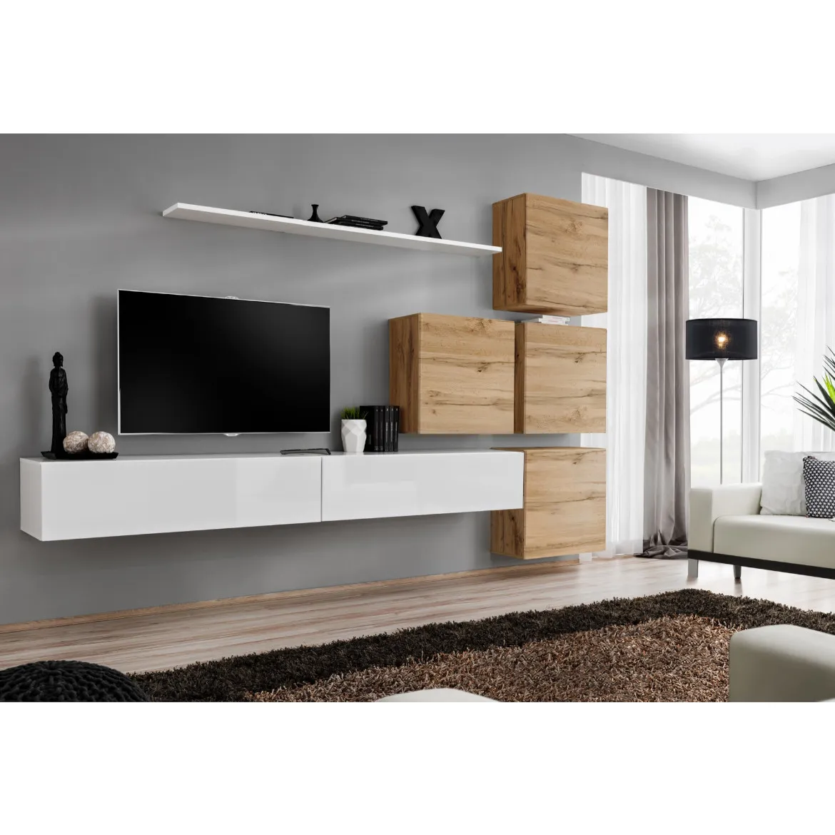 Regal  Switch IX 280x40x180 cm bela/natur