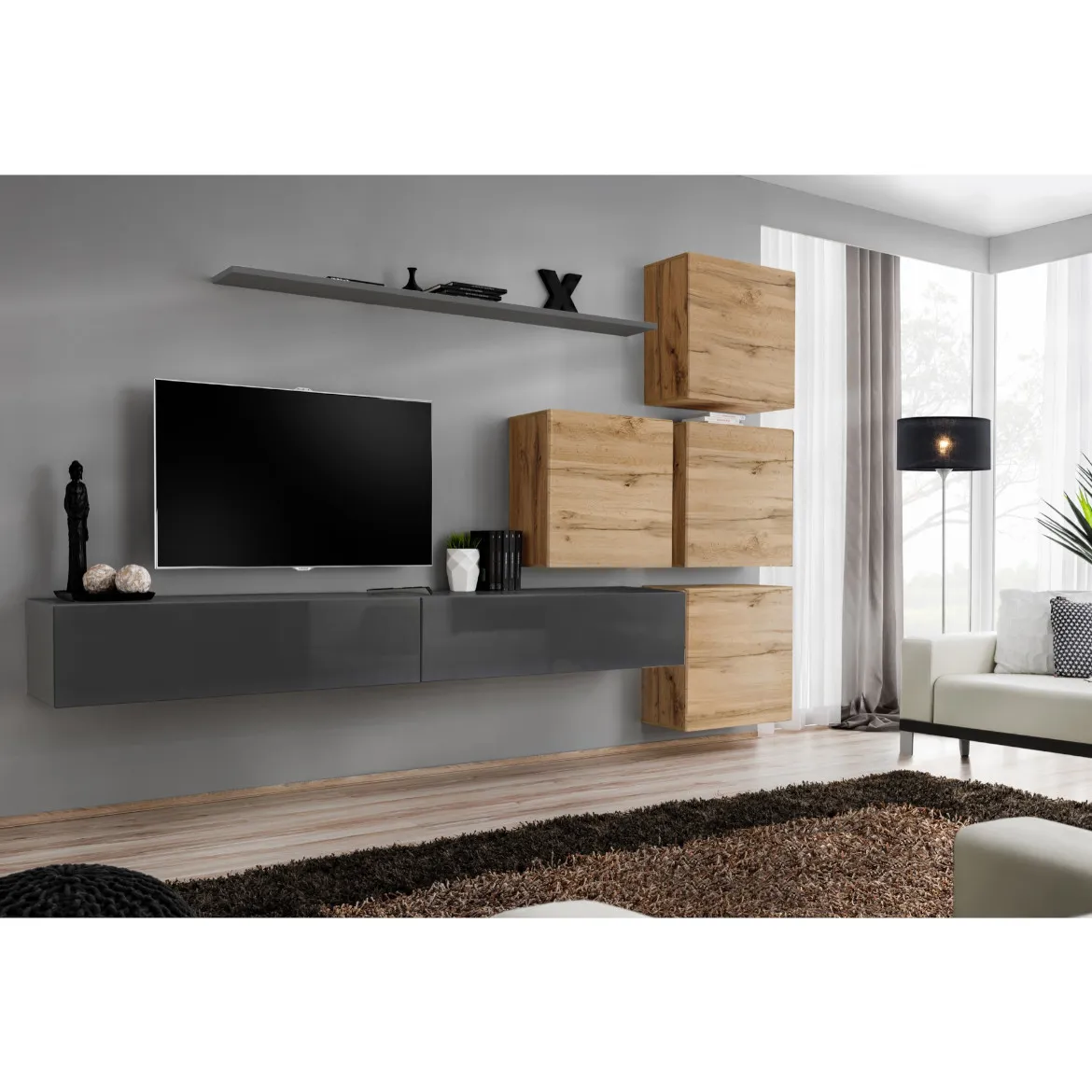 Regal  Switch IX 280x40x180 cm siva/natur