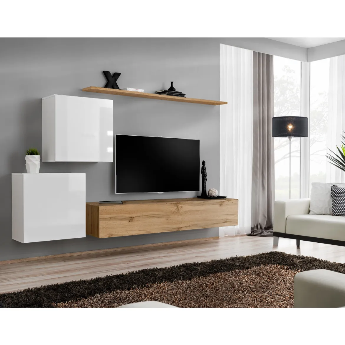 Regal  Switch V 250x40x150 cm bela/natur