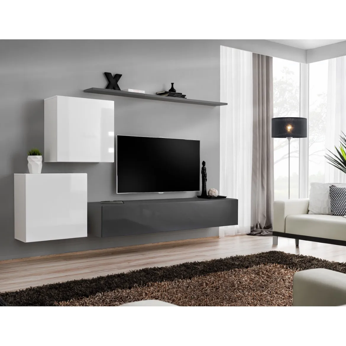 Regal  Switch V 250x40x150 cm bela/siva