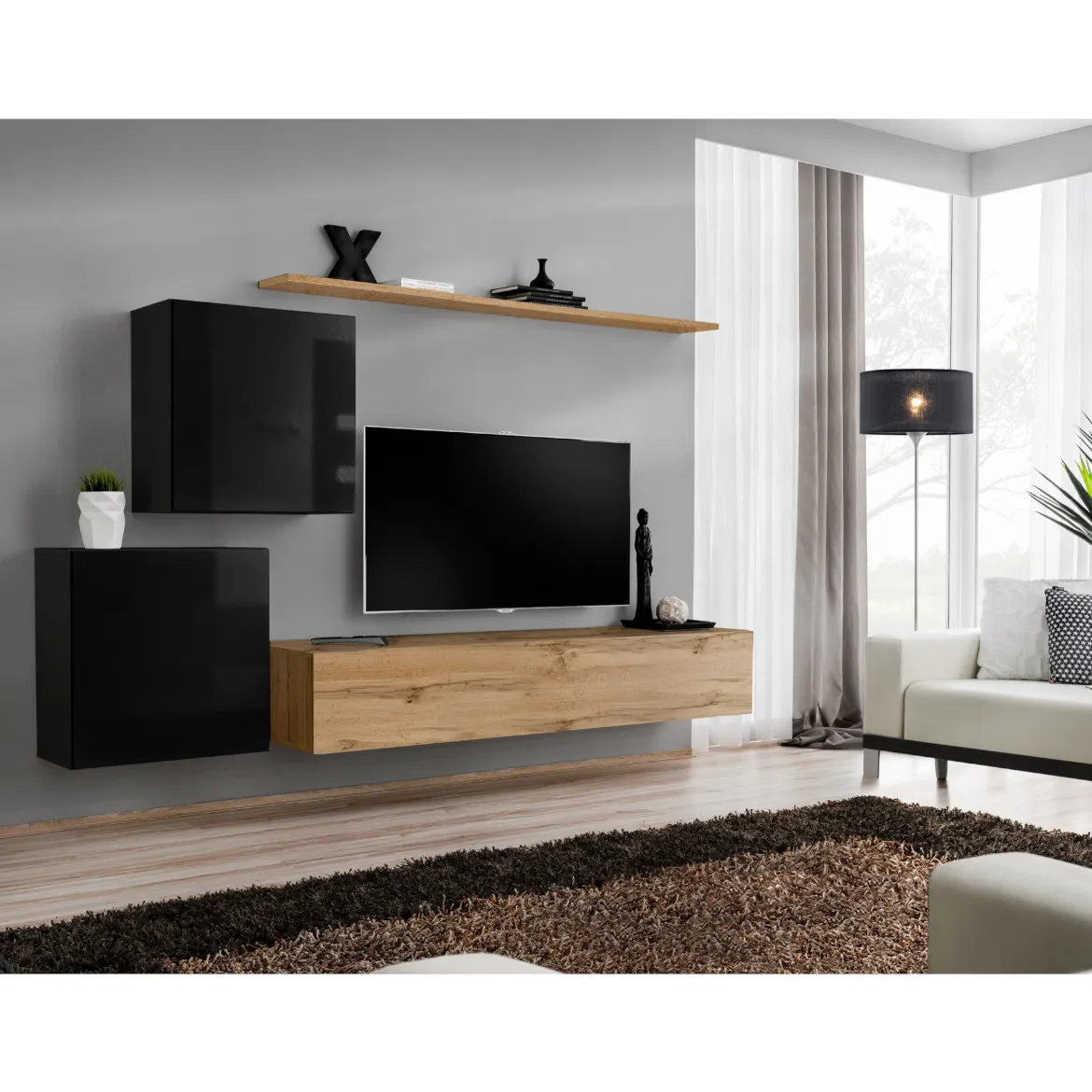 Regal  Switch V 250x40x150 cm crna/natur