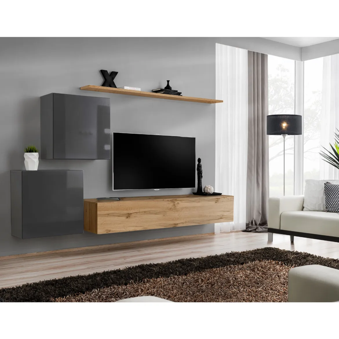 Regal  Switch V 250x40x150 cm siva/natur