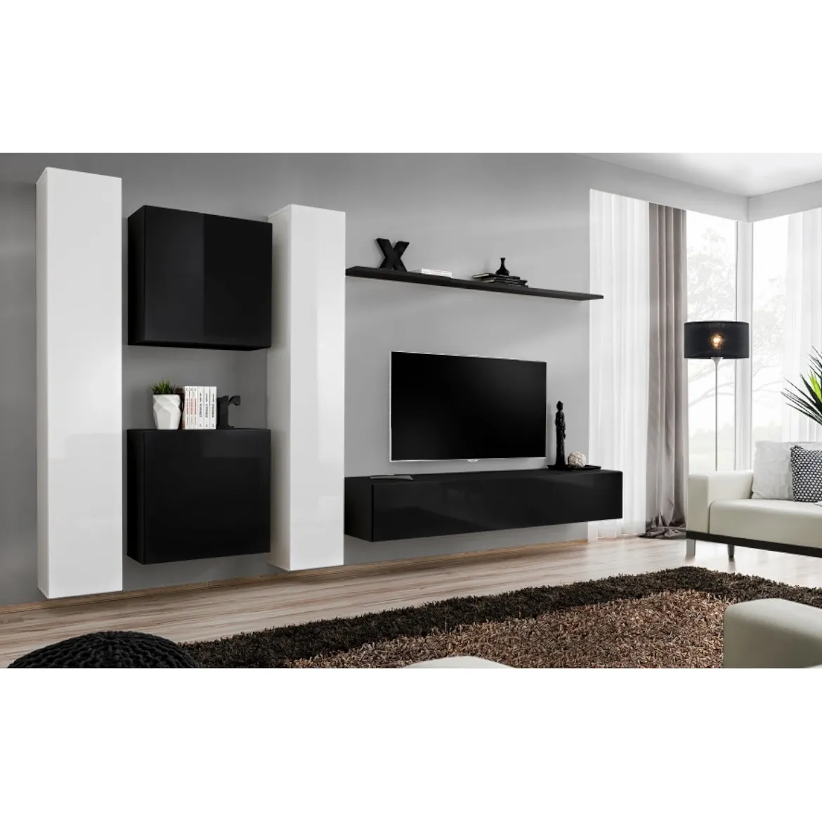 Regal  Switch VI 330x40x180 cm bela/crna