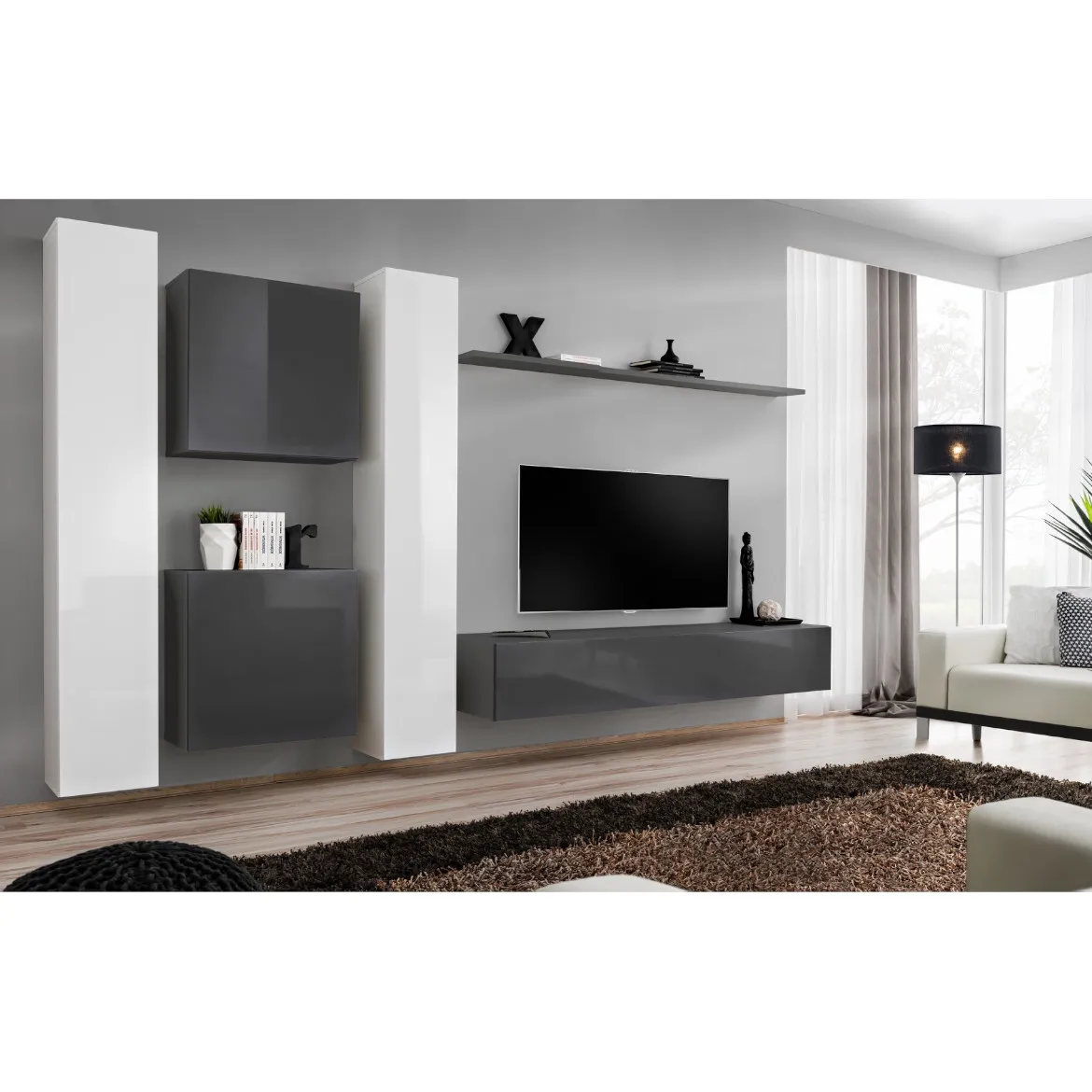 Regal  Switch VI 330x40x180 cm bela/siva