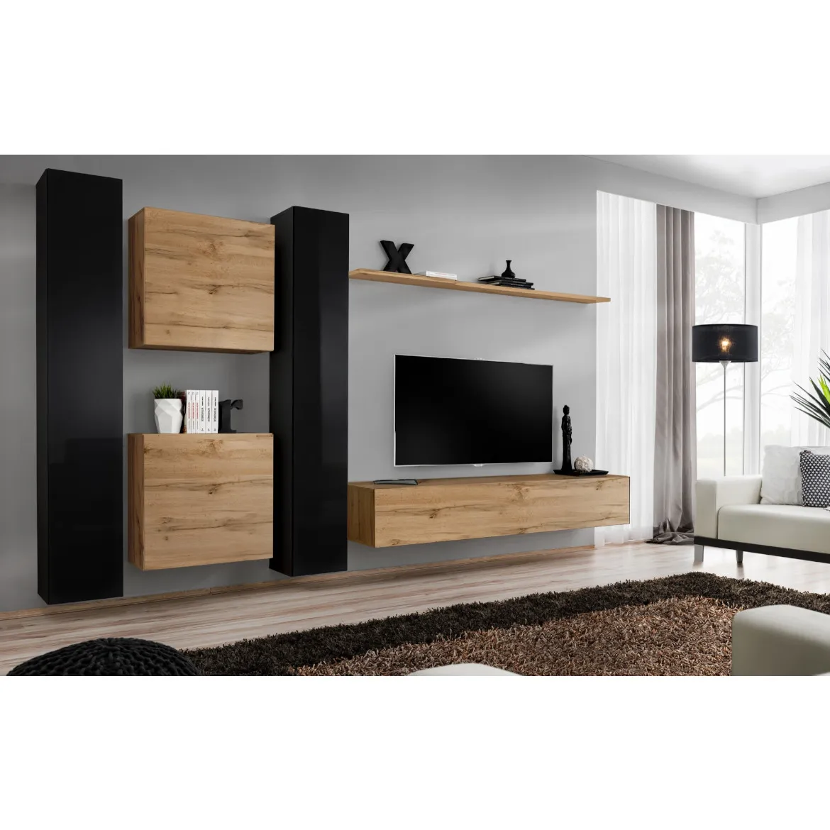 Regal  Switch VI 330x40x180 cm crna/natur