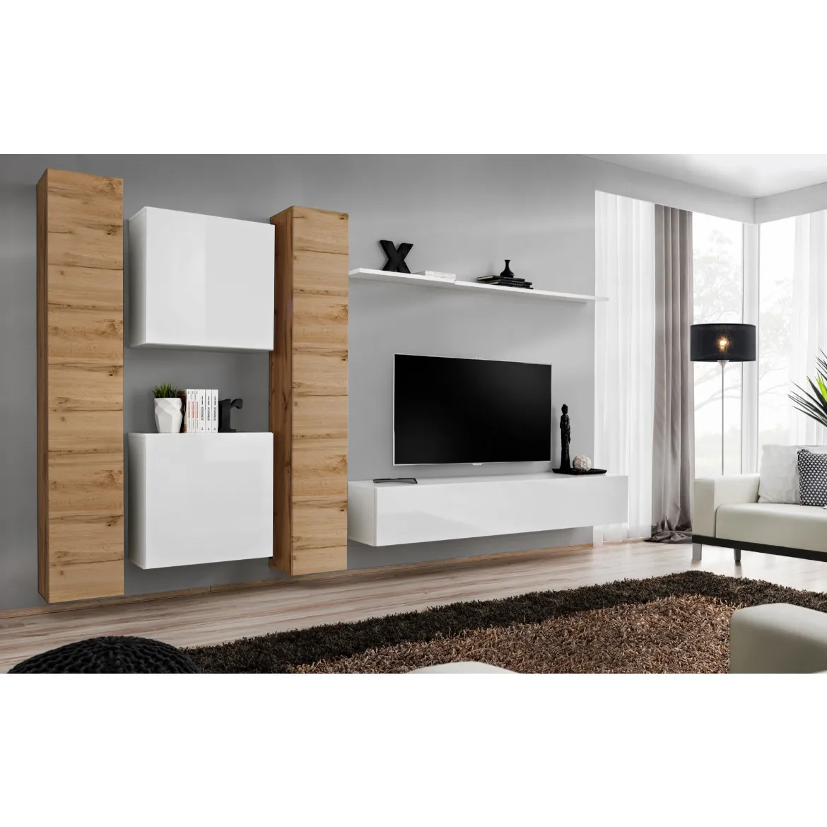 Regal  Switch VI 330x40x180 cm natur/bela