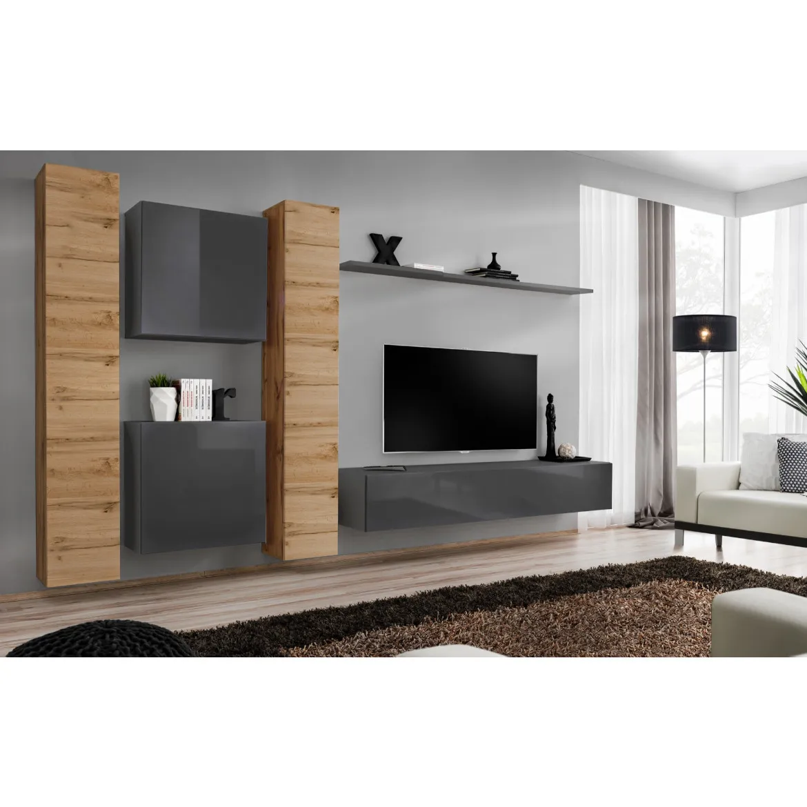 Regal  Switch VI 330x40x180 cm natur/siva