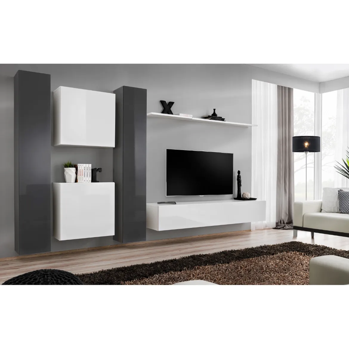 Regal  Switch VI 330x40x180 cm siva/bela