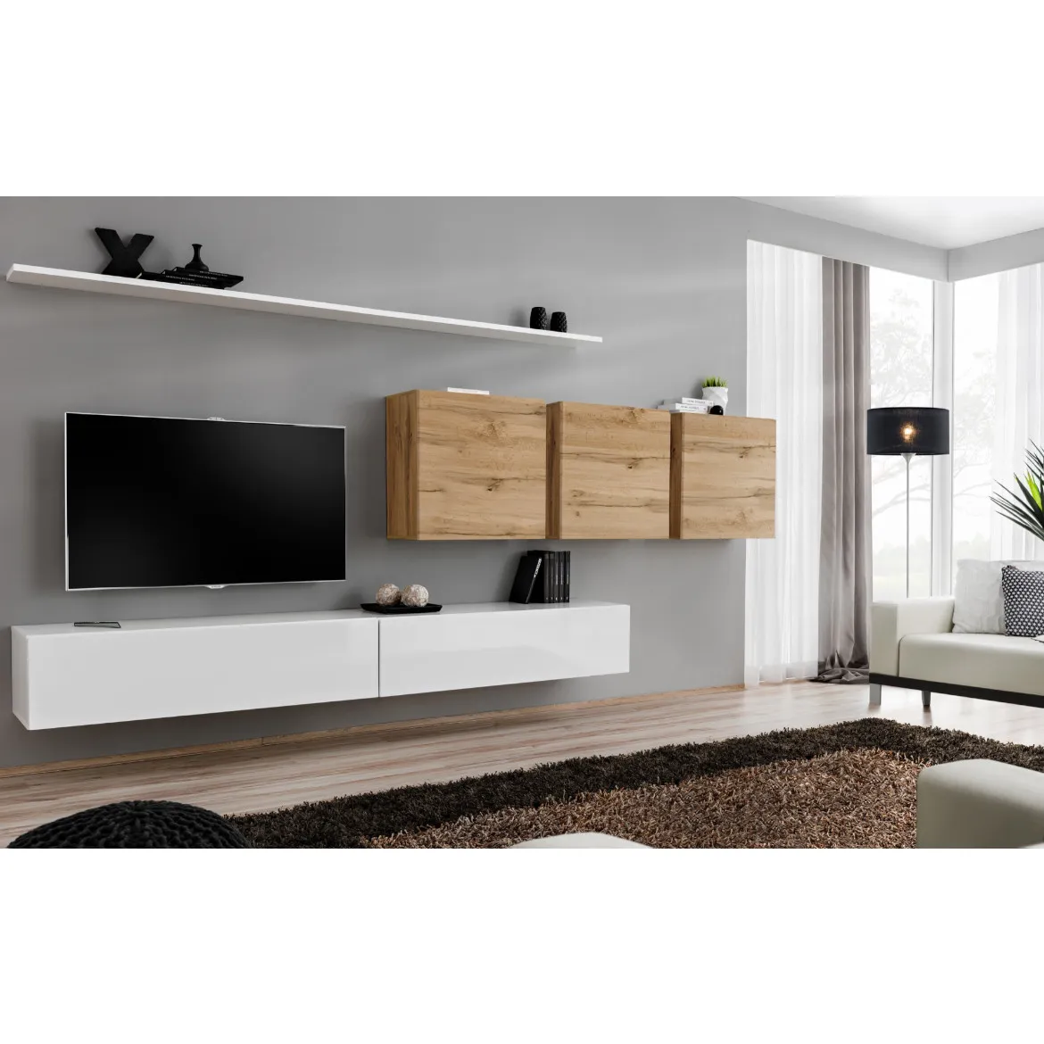 Regal  Switch VII 330x40x150 cm bela/natur