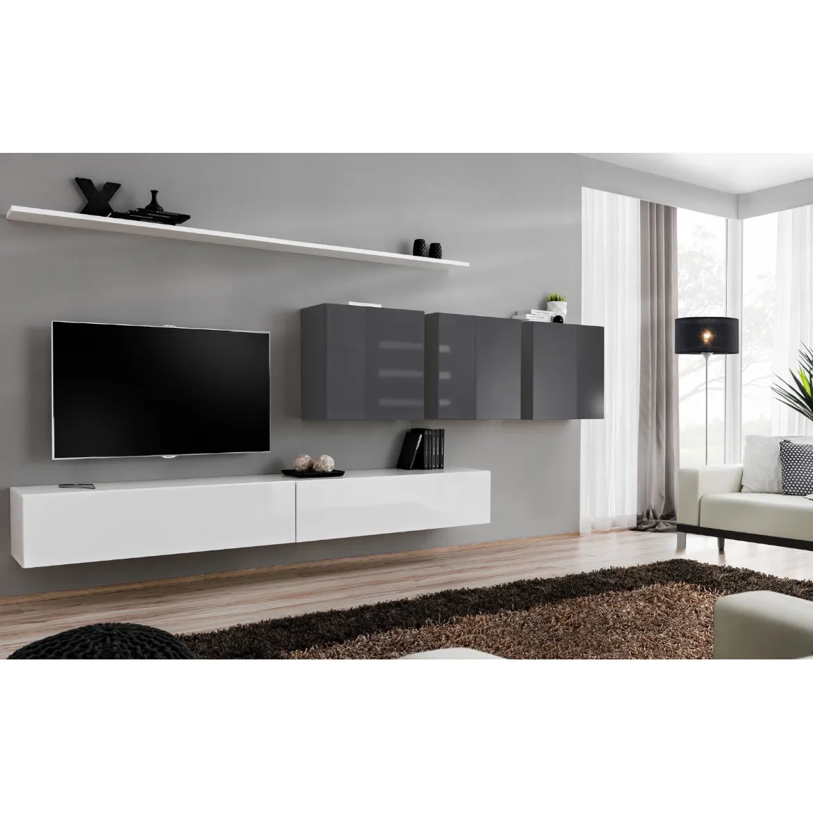 Regal  Switch VII 330x40x150 cm bela/siva