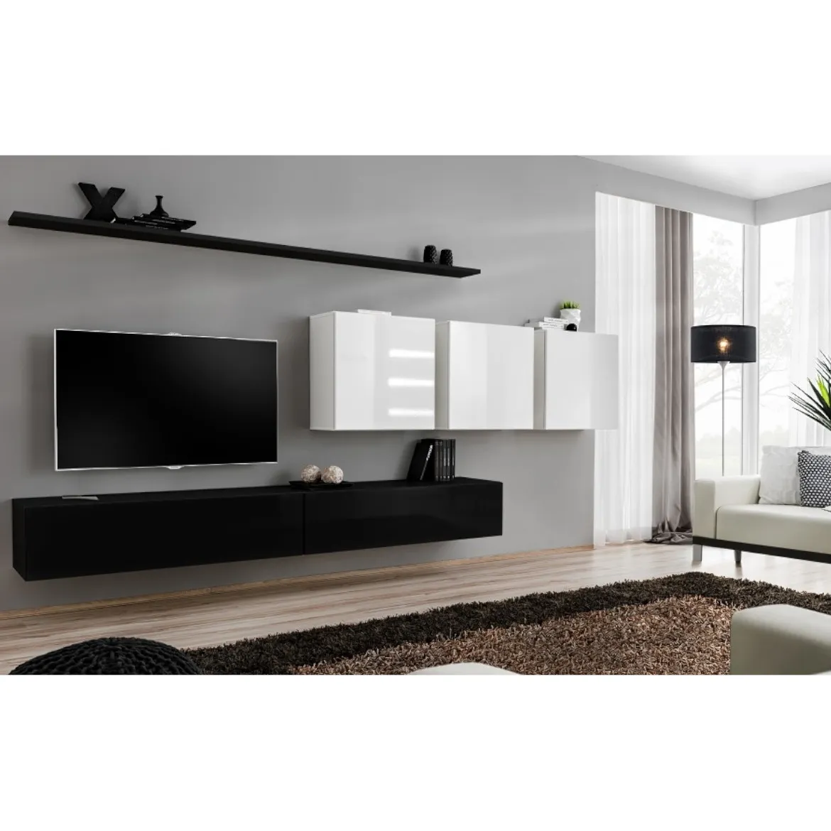 Regal  Switch VII 330x40x150 cm crna/bela