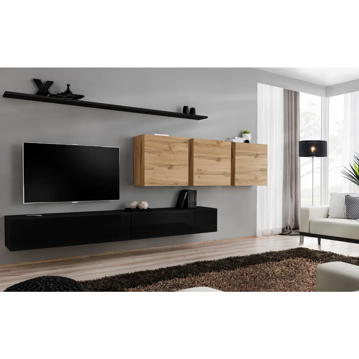 Regal  Switch VII 330x40x150 cm crna/natur