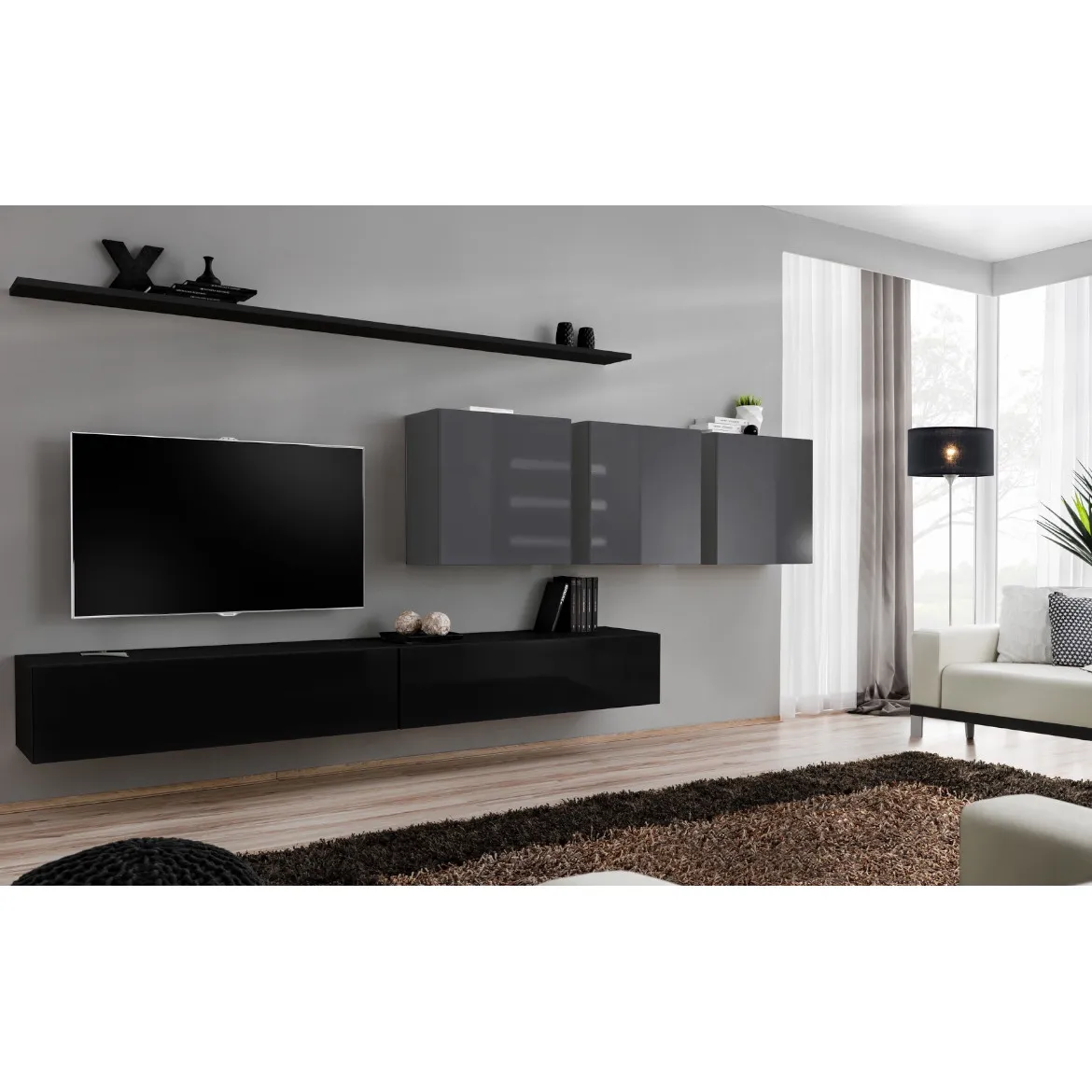 Regal  Switch VII 330x40x150 cm crna/siva