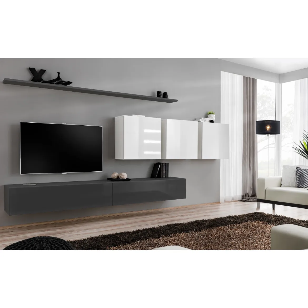 Regal  Switch VII 330x40x150 cm siva/bela