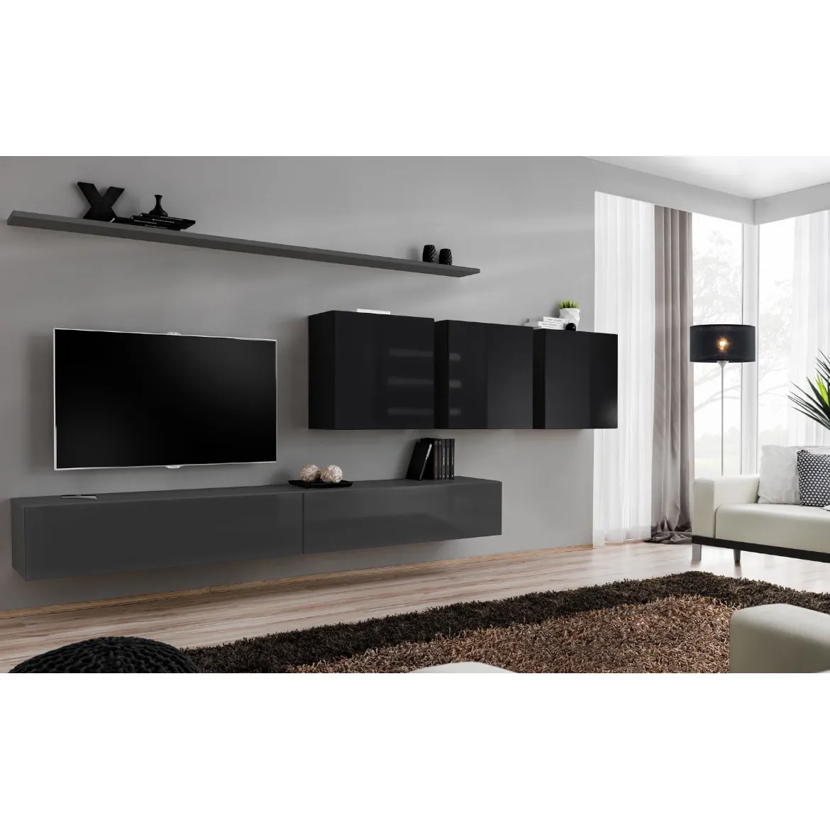 Regal  Switch VII 330x40x150 cm siva/crna