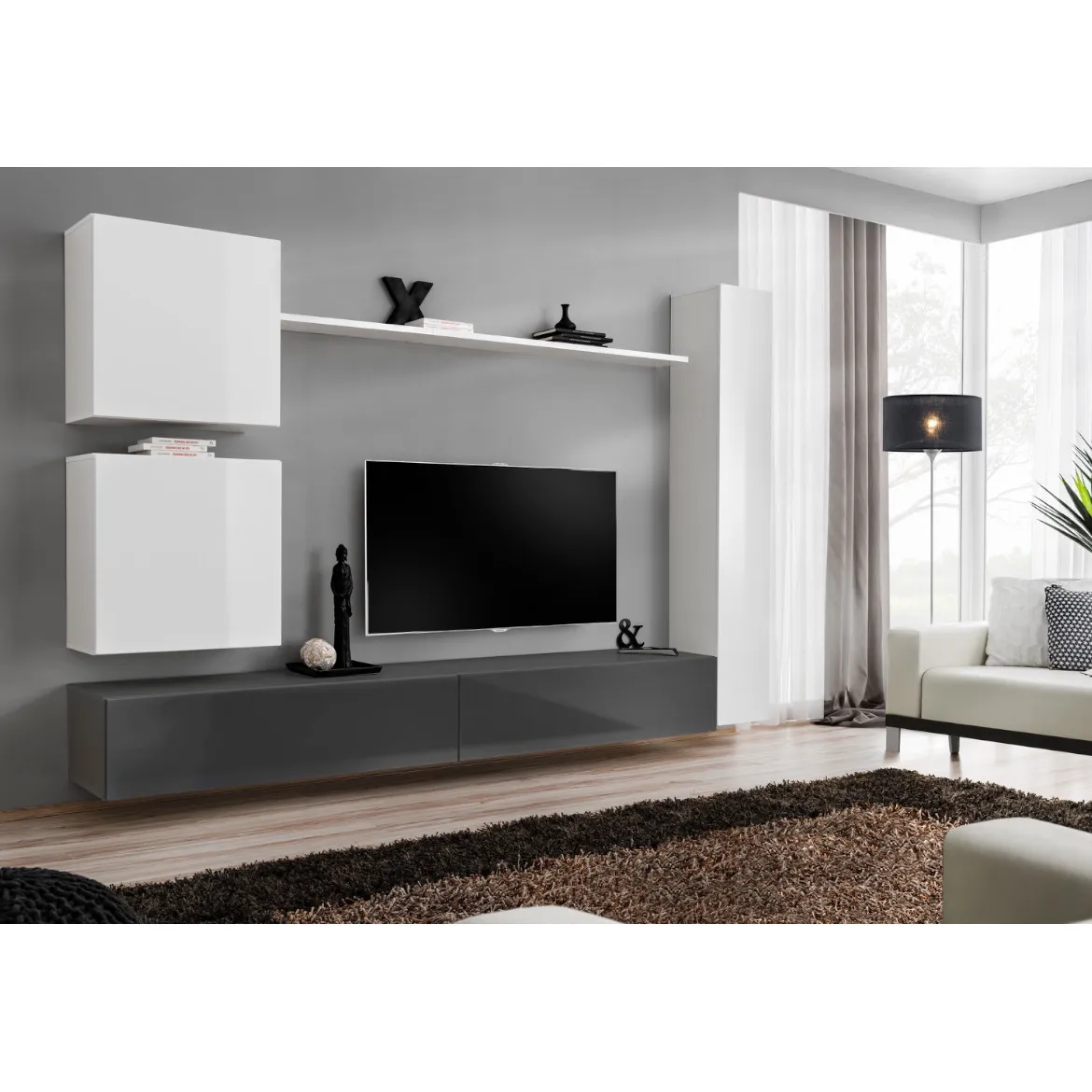 Regal  Switch VIII 280x40x180 cm bela/siva