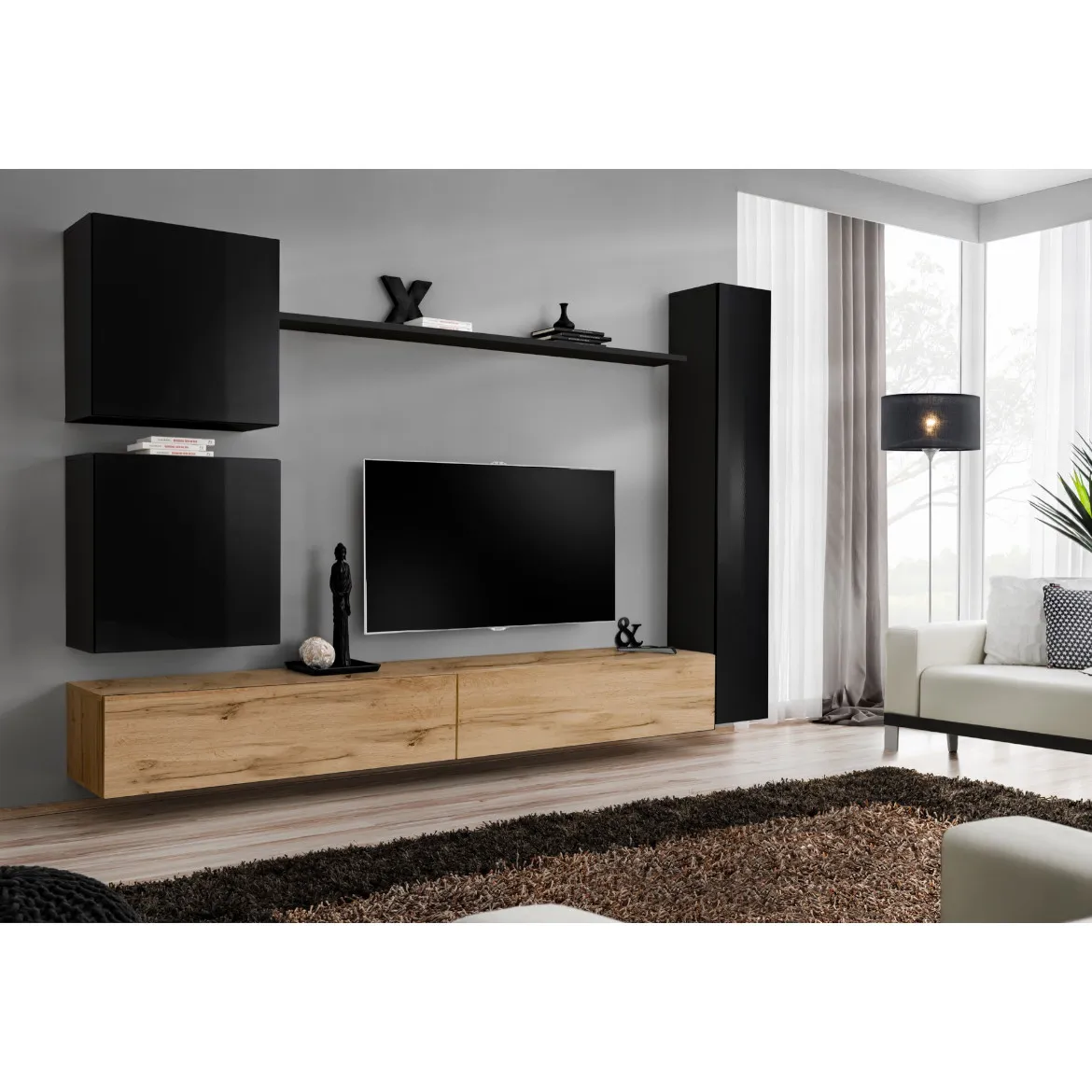 Regal  Switch VIII 280x40x180 cm crna/natur