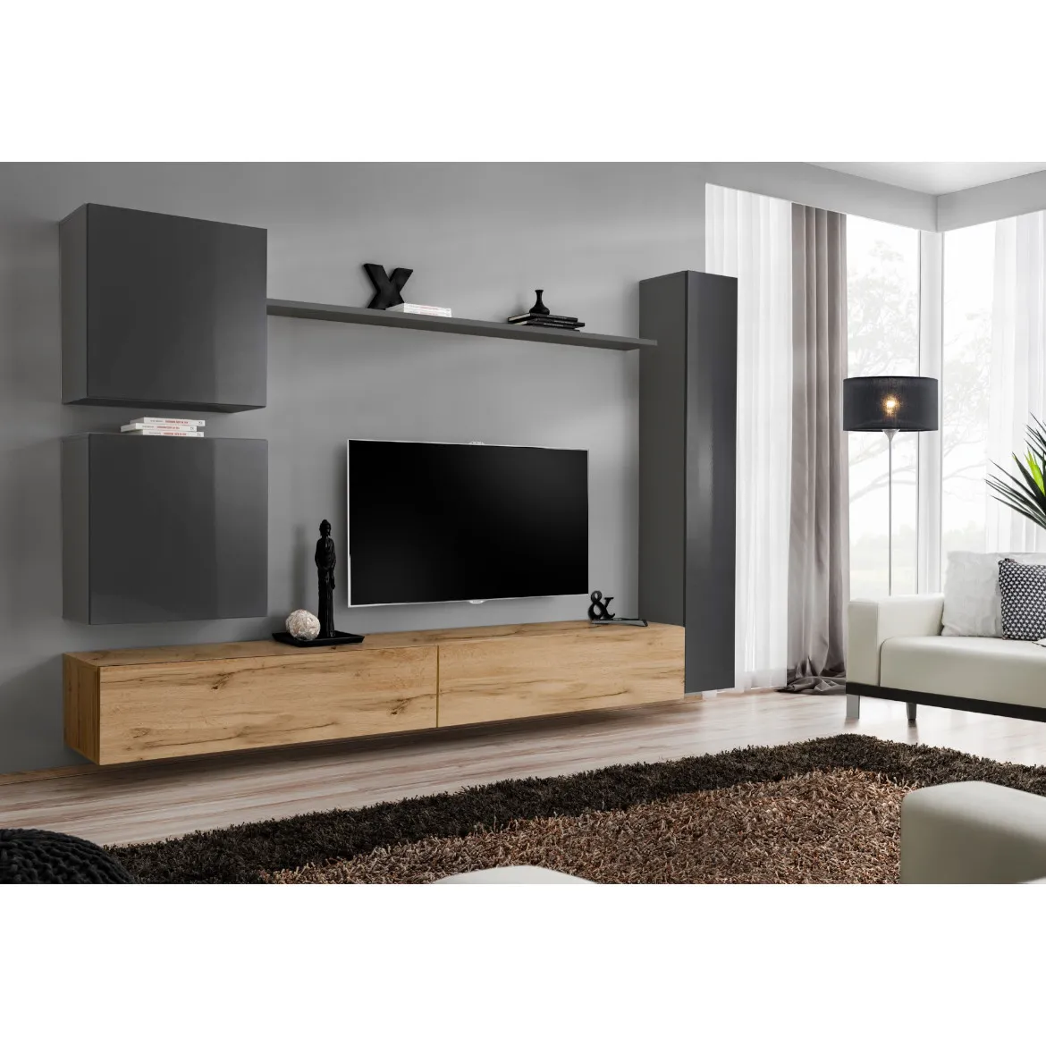 Regal  Switch VIII 280x40x180 cm siva/natur