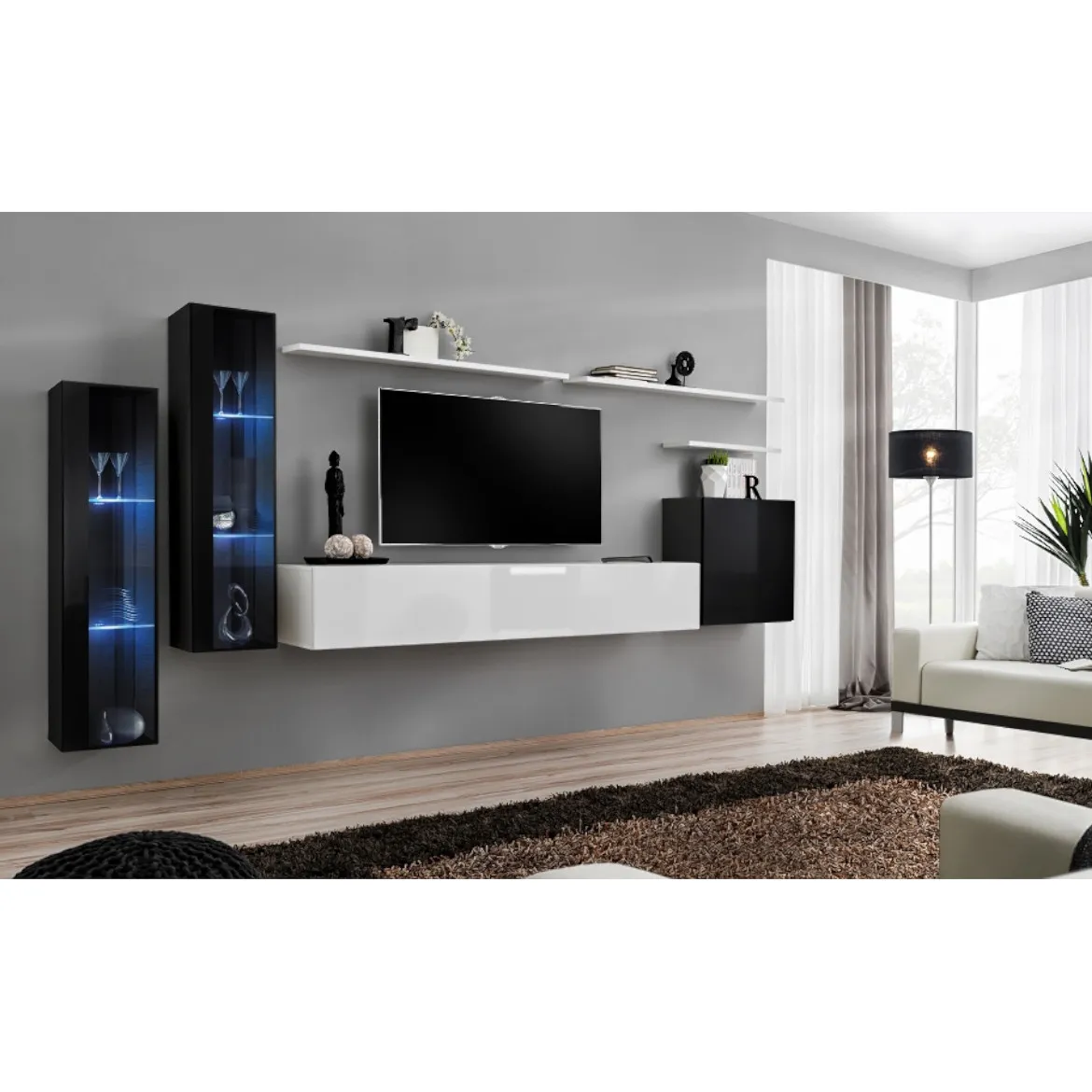 Regal  Switch XI 330x40x160 cm+LED crna/bela