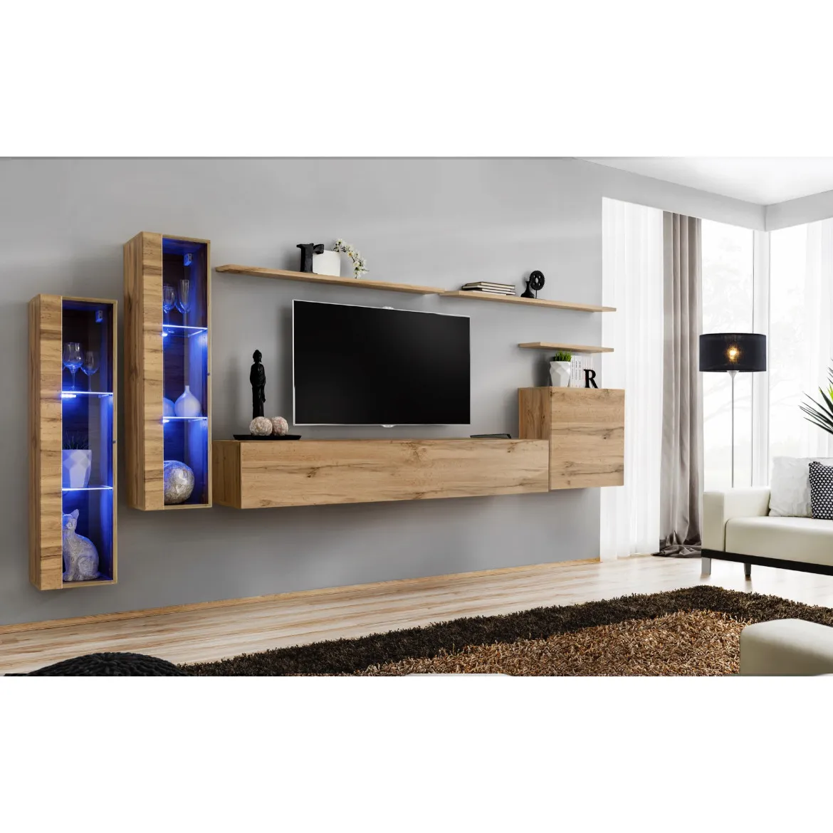 Regal  Switch XI 330x40x160 cm+LED natur