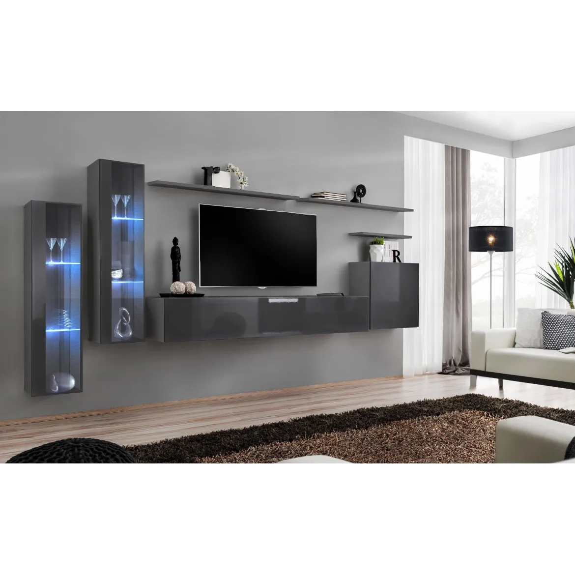 Regal  Switch XI 330x40x160 cm+LED siva