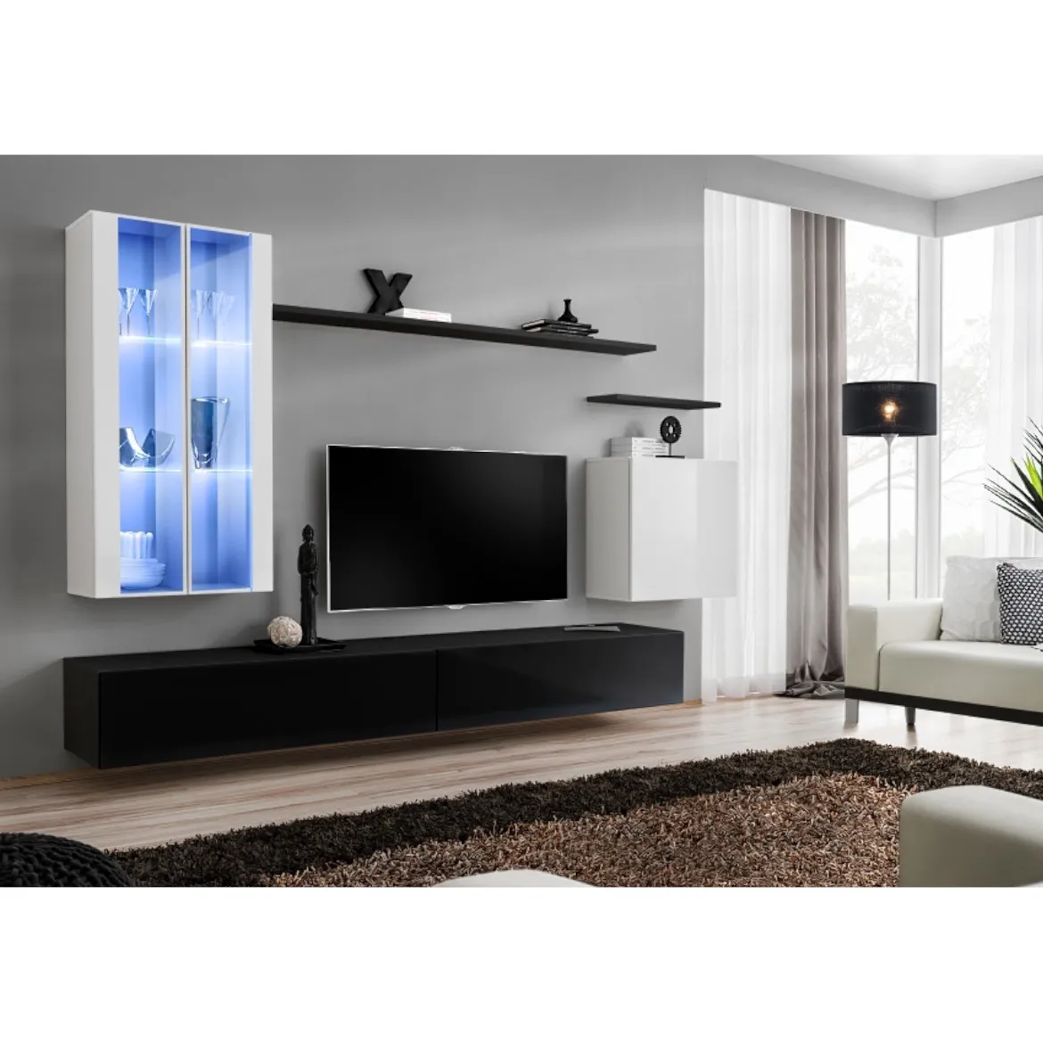 Regal  Switch XII 270x40x160 cm+LED bela/crna