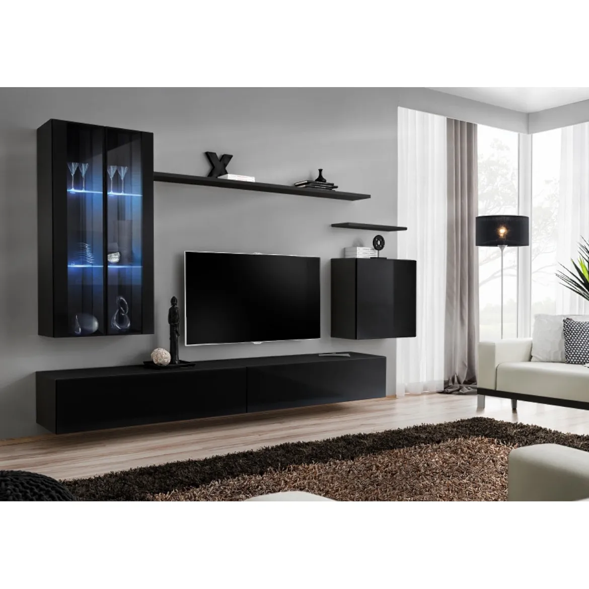 Regal  Switch XII 270x40x160 cm+LED crna