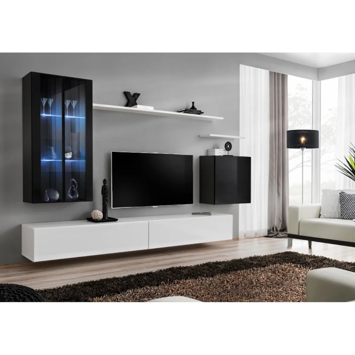 Regal  Switch XII 270x40x160 cm+LED crna/bela