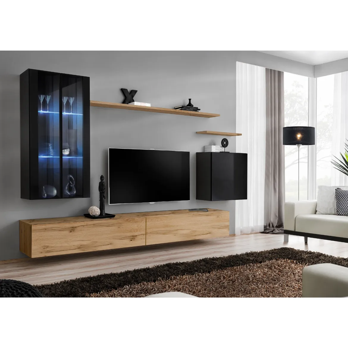 Regal  Switch XII 270x40x160 cm+LED crna/natur