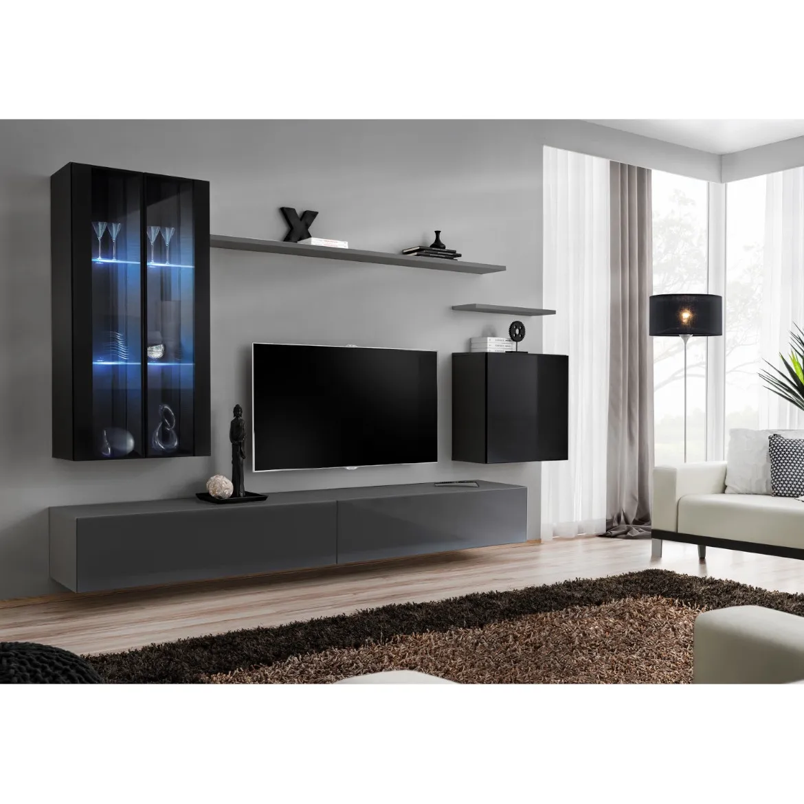 Regal  Switch XII 270x40x160 cm+LED crna/siva