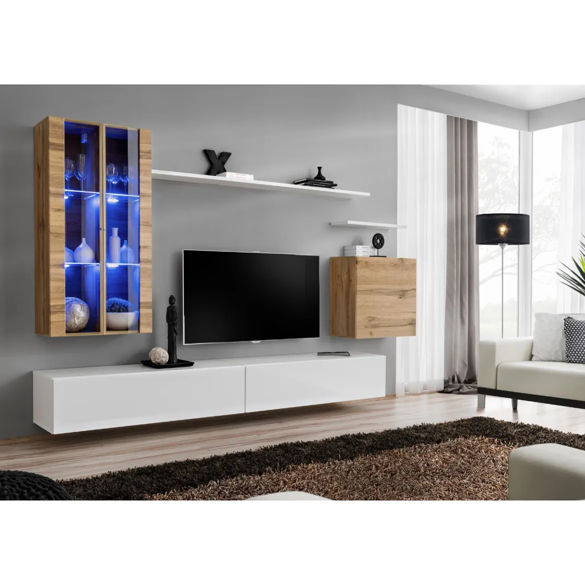 Regal  Switch XII 270x40x160 cm+LED natur/bela