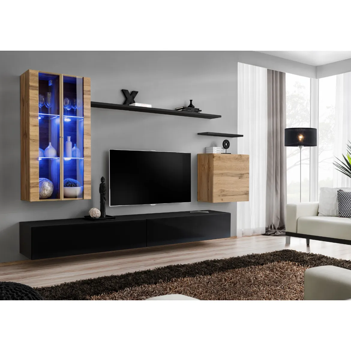 Regal  Switch XII 270x40x160 cm+LED natur/crna