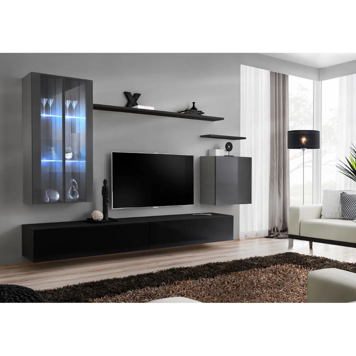 Regal  Switch XII 270x40x160 cm+LED siva/crna