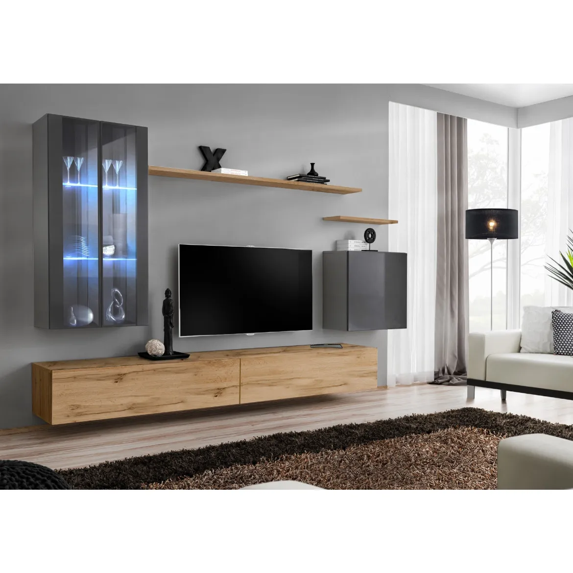 Regal  Switch XII 270x40x160 cm+LED siva/natur