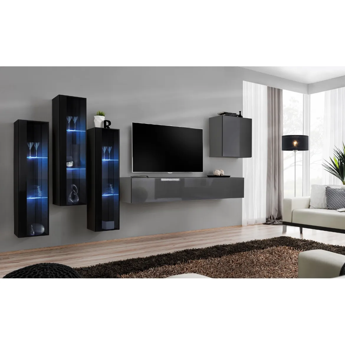 Regal  Switch XIII 330x40x160 cm+LED crna/siva
