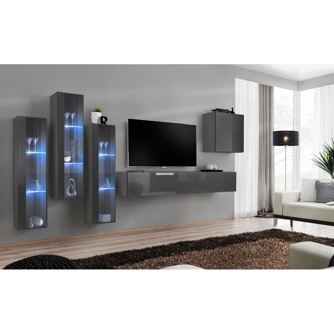 Regal  Switch XIII 330x40x160 cm+LED siva