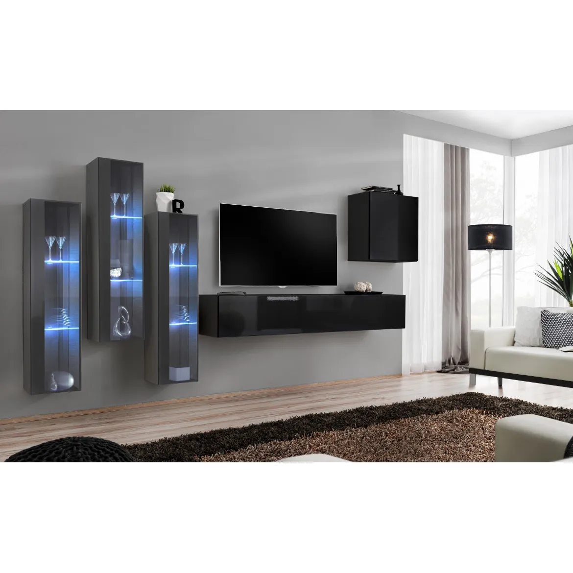 Regal  Switch XIII 330x40x160 cm+LED siva/crna