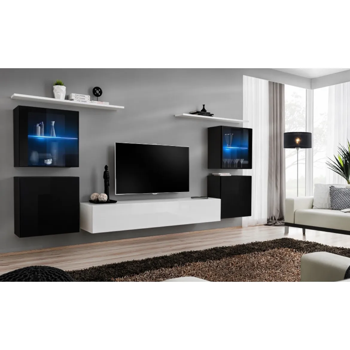Regal  Switch XIV 330x40x160 cm+LED crna/bela