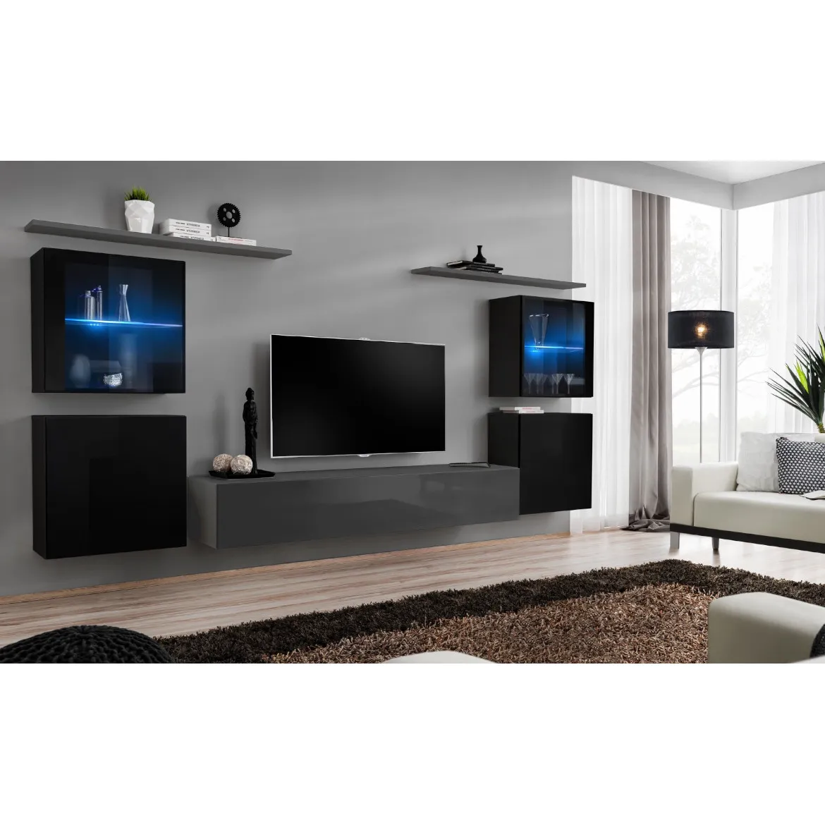 Regal  Switch XIV 330x40x160 cm+LED crna/siva