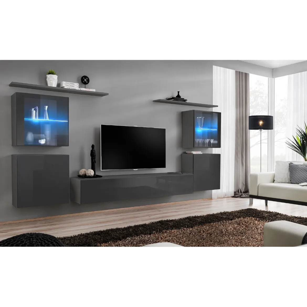 Regal  Switch XIV 330x40x160 cm+LED siva